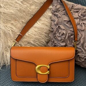 Brown Leather Shoulder Bag with Gold Accent